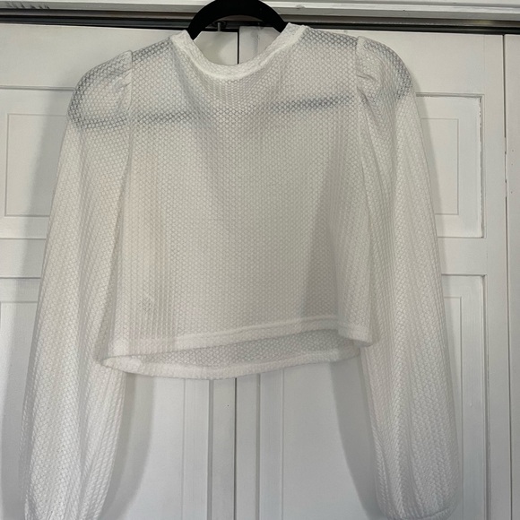 White Mesh Cropped Sweater - Picture 3 of 3